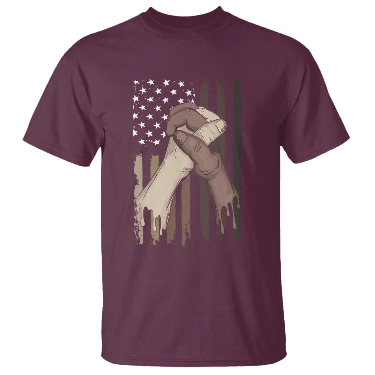 Black American T Shirt US Flag Holding Hands