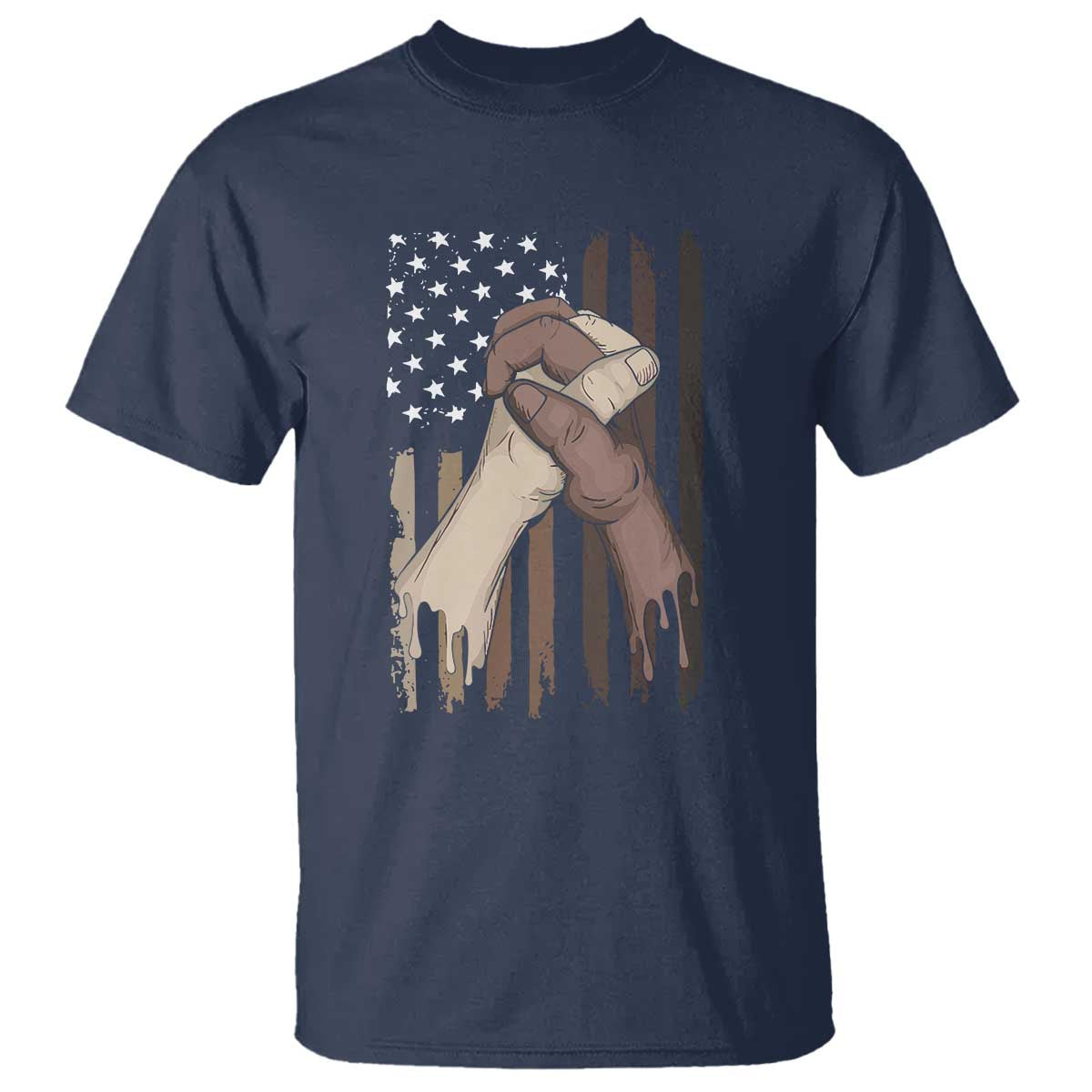 Black American T Shirt US Flag Holding Hands