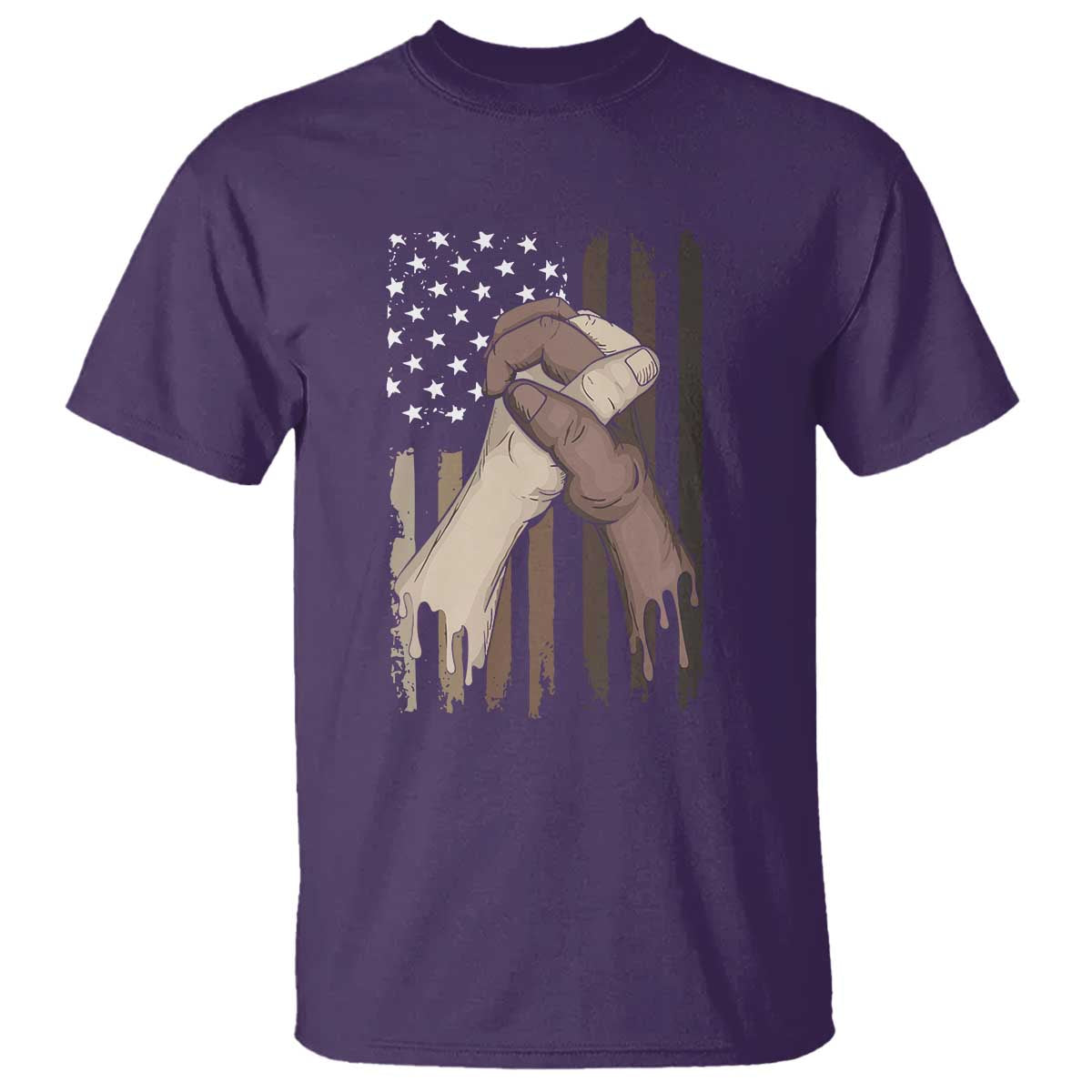 Black American T Shirt US Flag Holding Hands