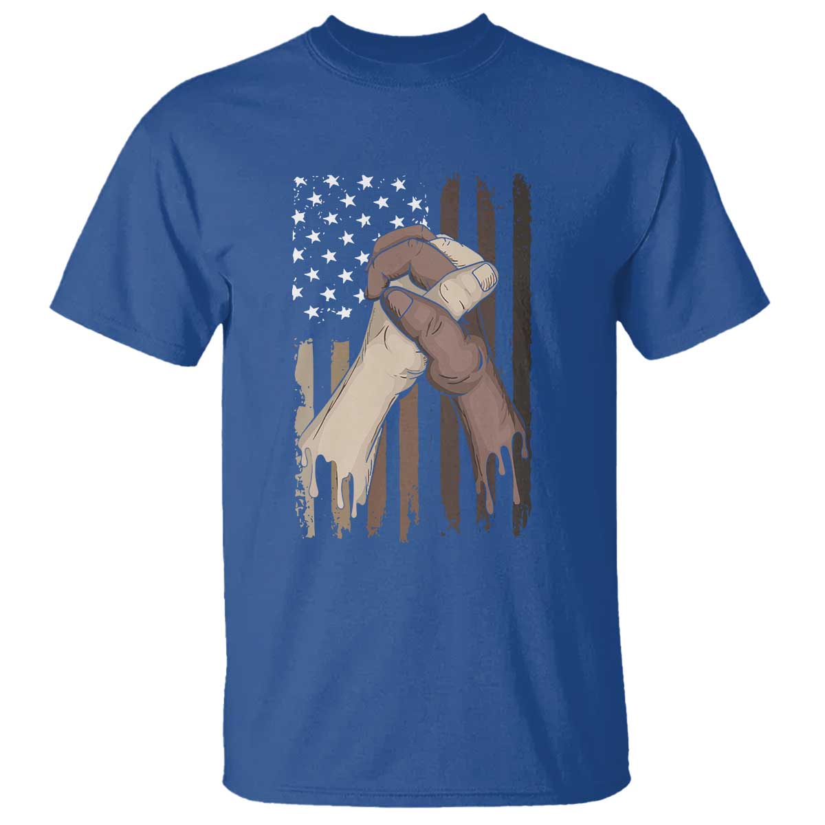 Black American T Shirt US Flag Holding Hands