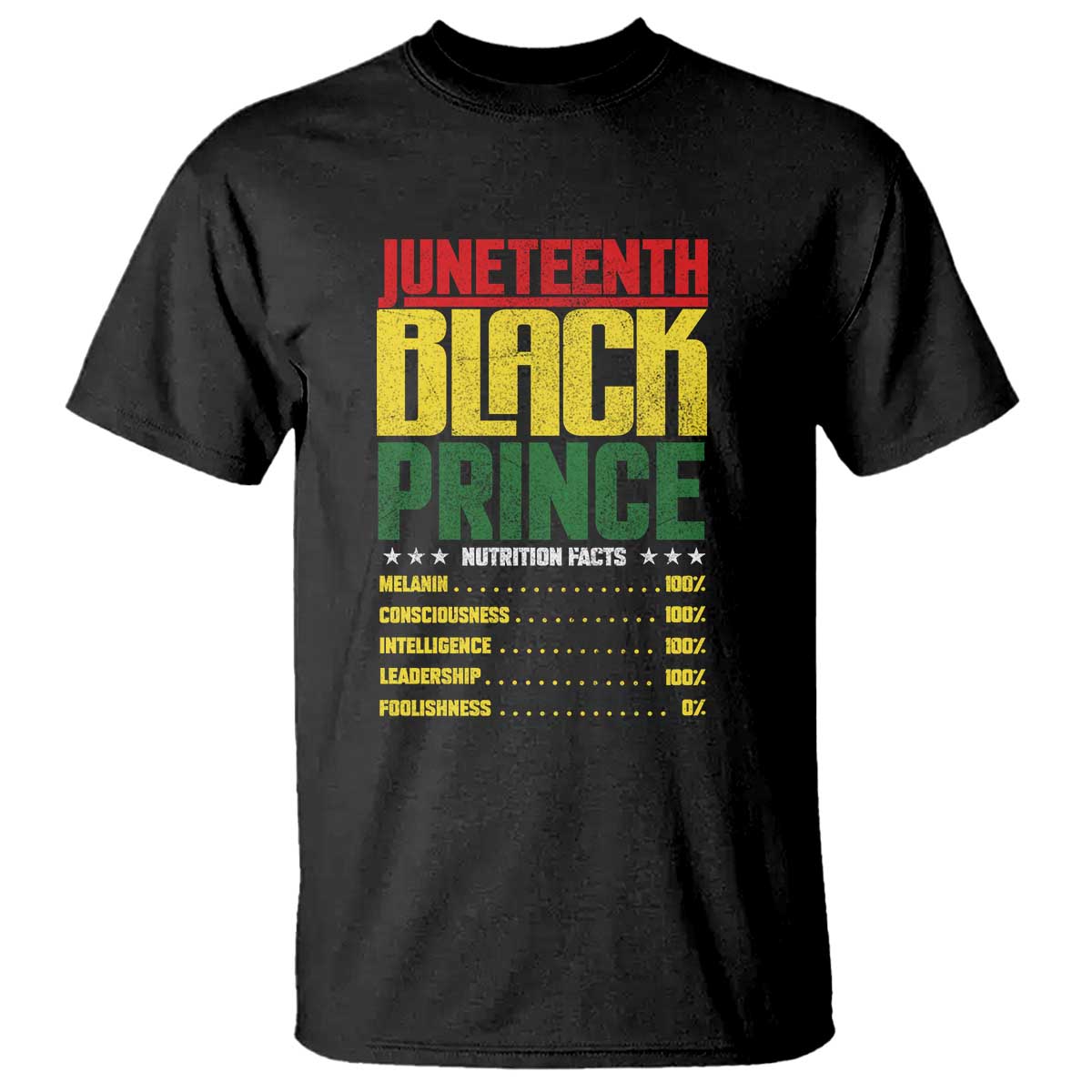Juneteenth Black Prince Nutrition Facts T Shirt