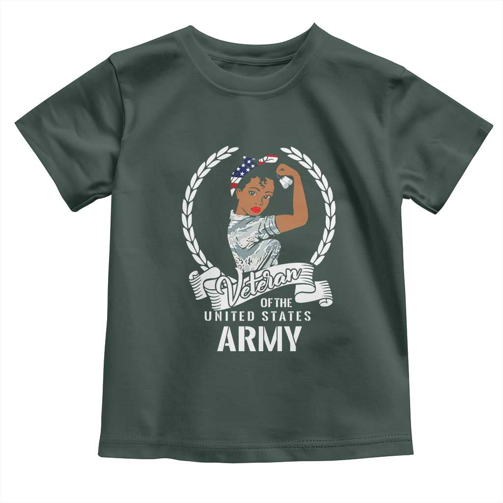 Black US Women Veteran Toddler T Shirt - Proud Female Military Army Girl