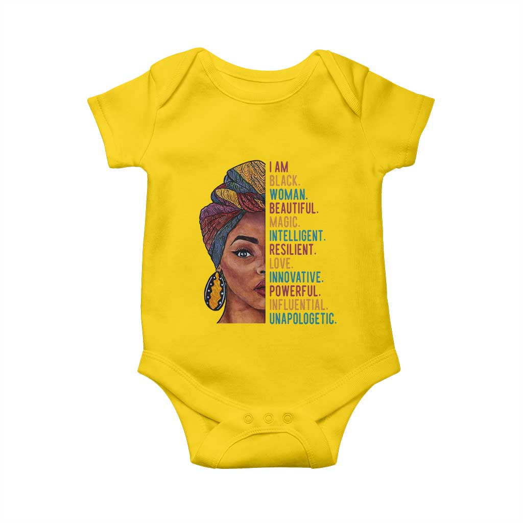 Black Woman Baby Onesie Beautiful Magic Intelligent Resilient Love African American Pride