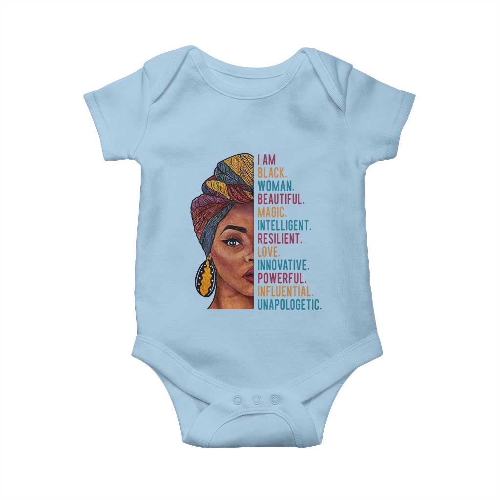 Black Woman Baby Onesie Beautiful Magic Intelligent Resilient Love African American Pride