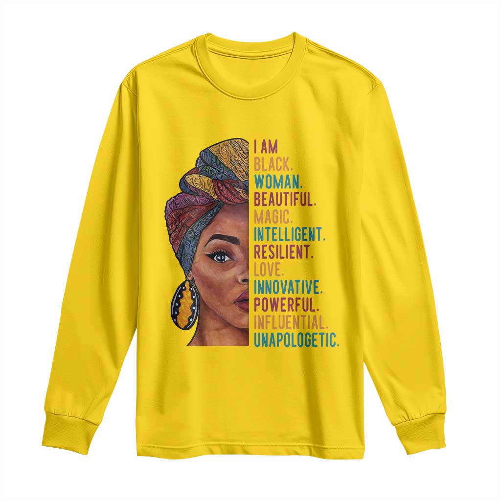 Black Woman Long Sleeve Shirt Beautiful Magic Intelligent Resilient Love African American Pride