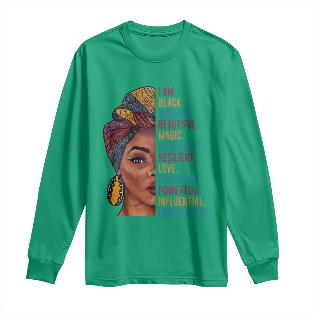 Black Woman Long Sleeve Shirt Beautiful Magic Intelligent Resilient Love African American Pride