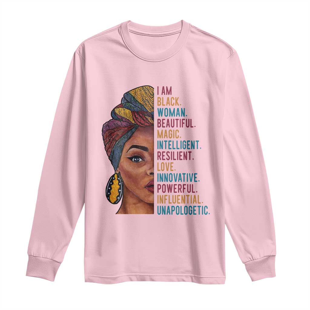 Black Woman Long Sleeve Shirt Beautiful Magic Intelligent Resilient Love African American Pride