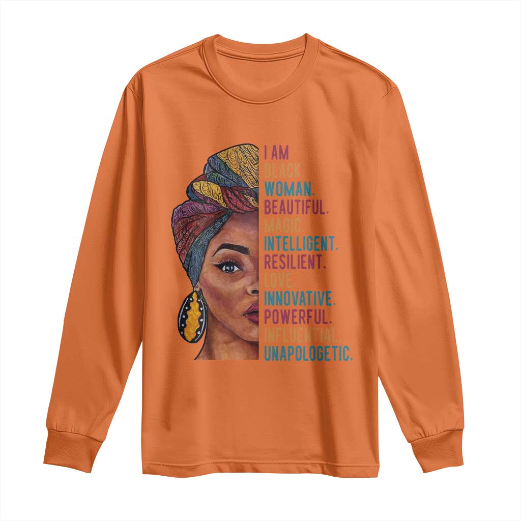 Black Woman Long Sleeve Shirt Beautiful Magic Intelligent Resilient Love African American Pride