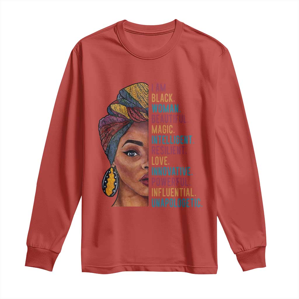 Black Woman Long Sleeve Shirt Beautiful Magic Intelligent Resilient Love African American Pride