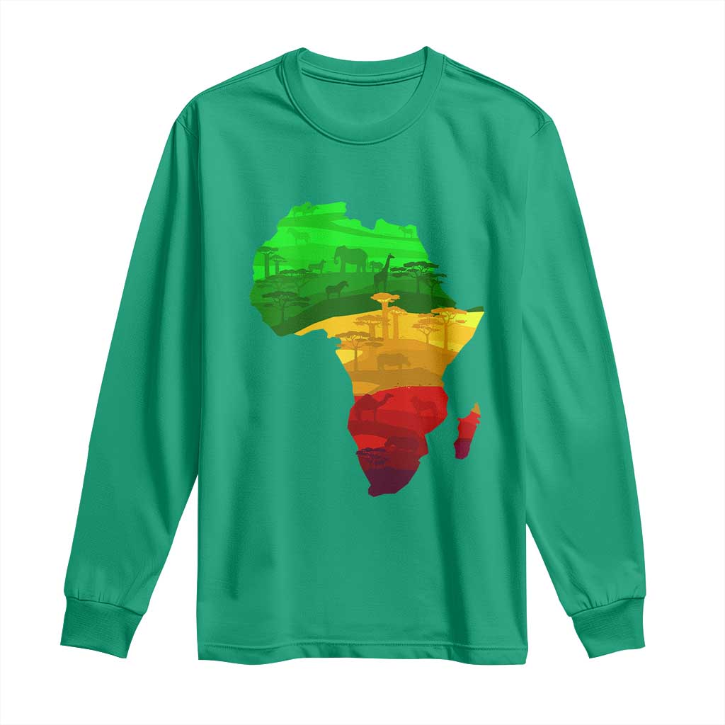 Africa Map Long Sleeve Shirt Green Yellow Red African Pride