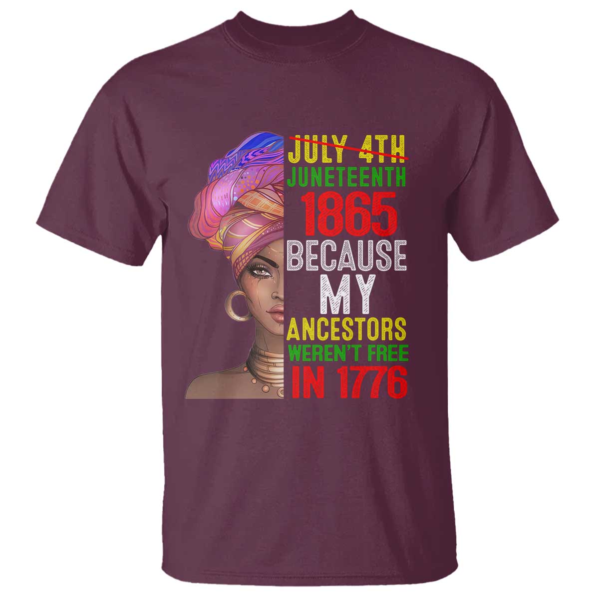 Black Queen Juneteenth 1865 T Shirt Because My Ancestors Weren't Free in 1776