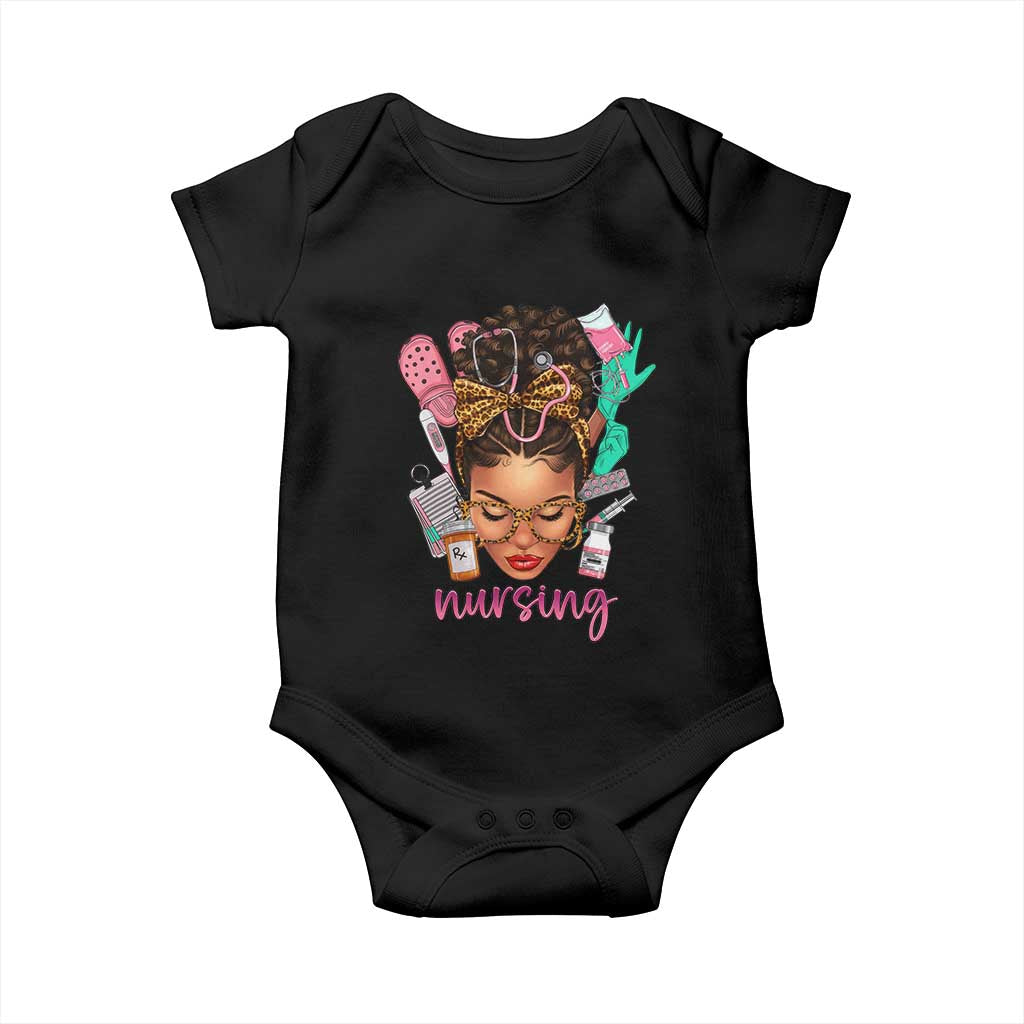 African American Nurse Baby Onesie Nursing Black Messy Bun