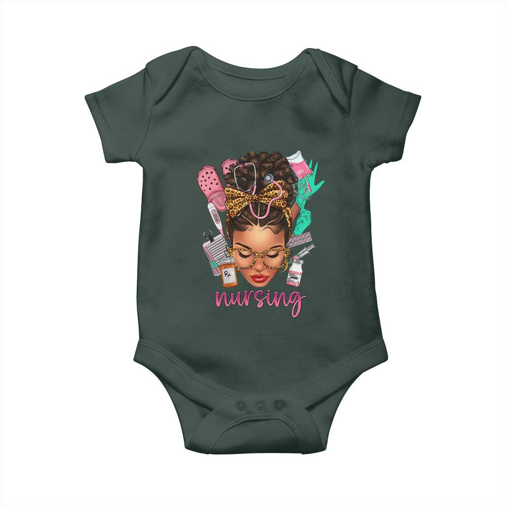 African American Nurse Baby Onesie Nursing Black Messy Bun