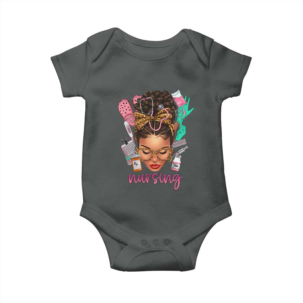 African American Nurse Baby Onesie Nursing Black Messy Bun