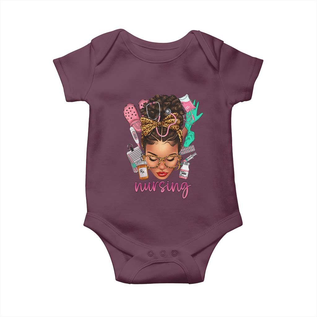 African American Nurse Baby Onesie Nursing Black Messy Bun