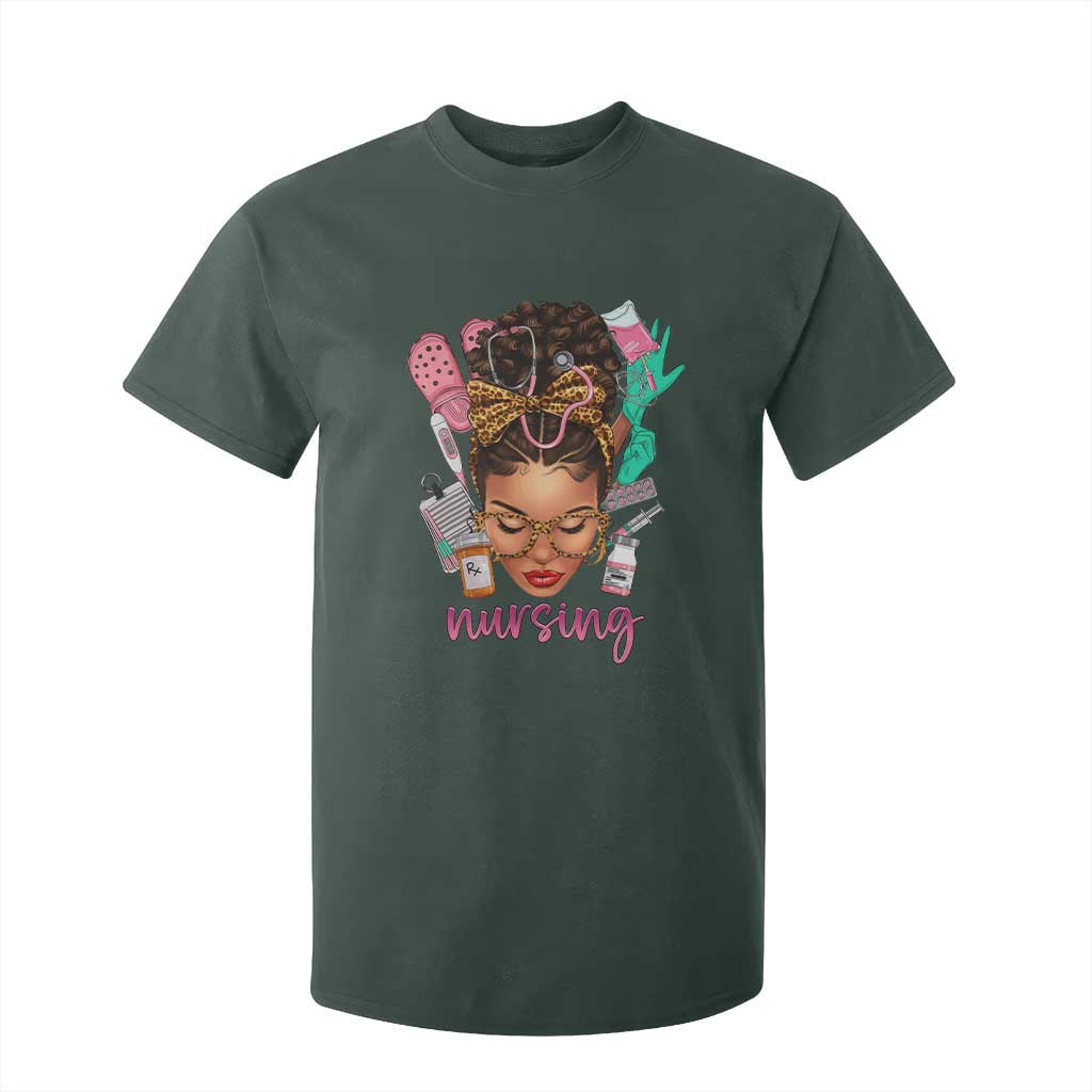 African American Nurse T Shirt For Kid Nursing Black Messy Bun
