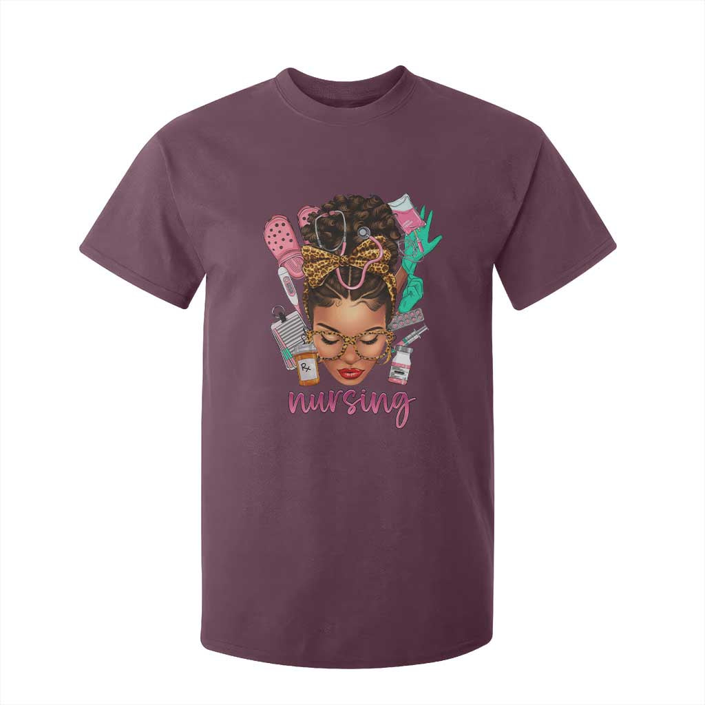 African American Nurse T Shirt For Kid Nursing Black Messy Bun