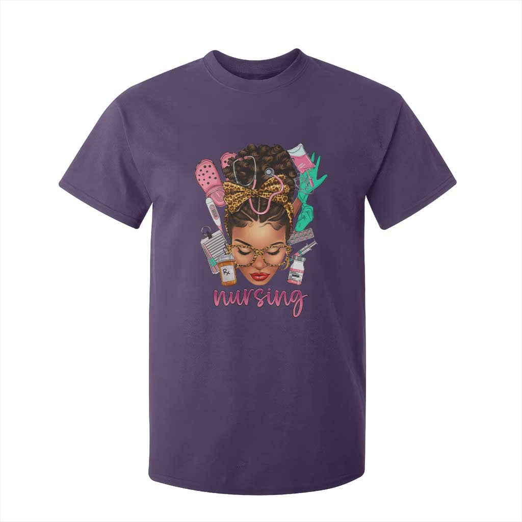 African American Nurse T Shirt For Kid Nursing Black Messy Bun