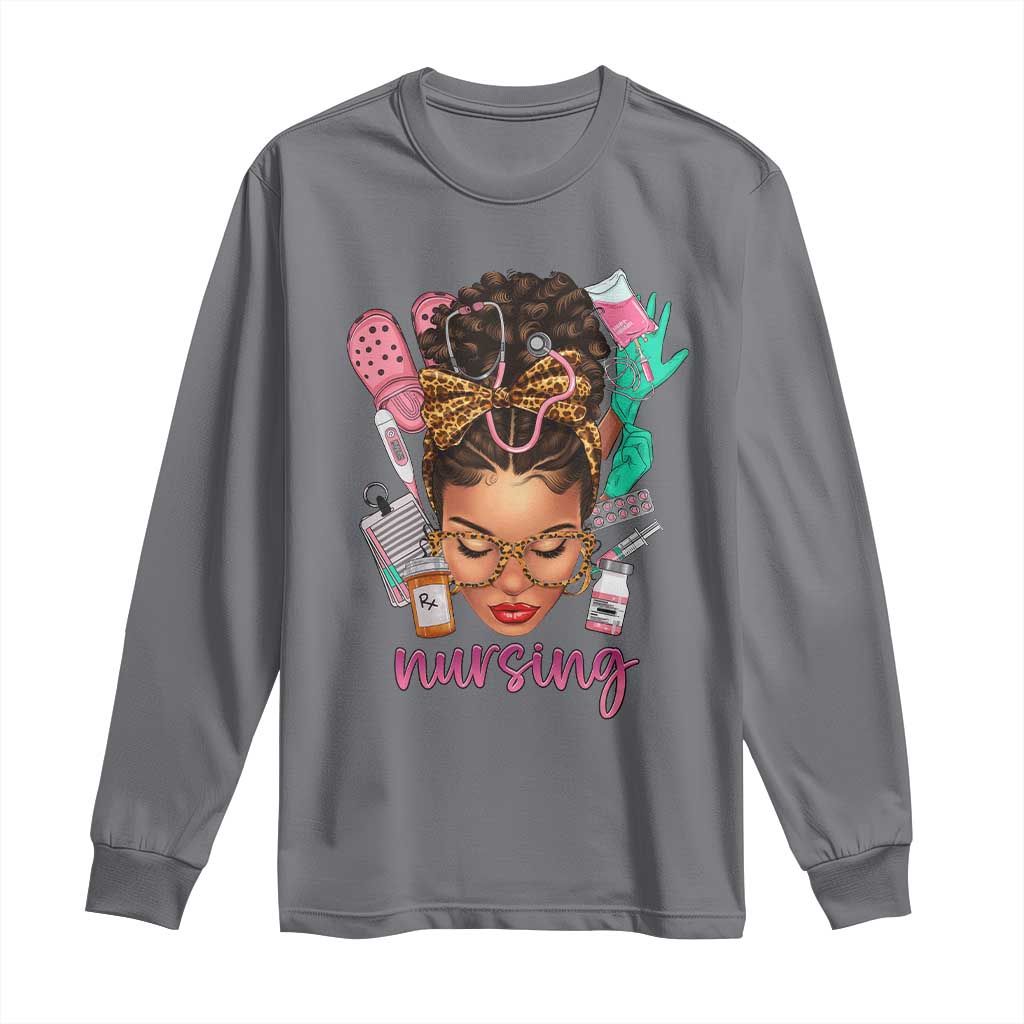 African American Nurse Long Sleeve Shirt Nursing Black Messy Bun