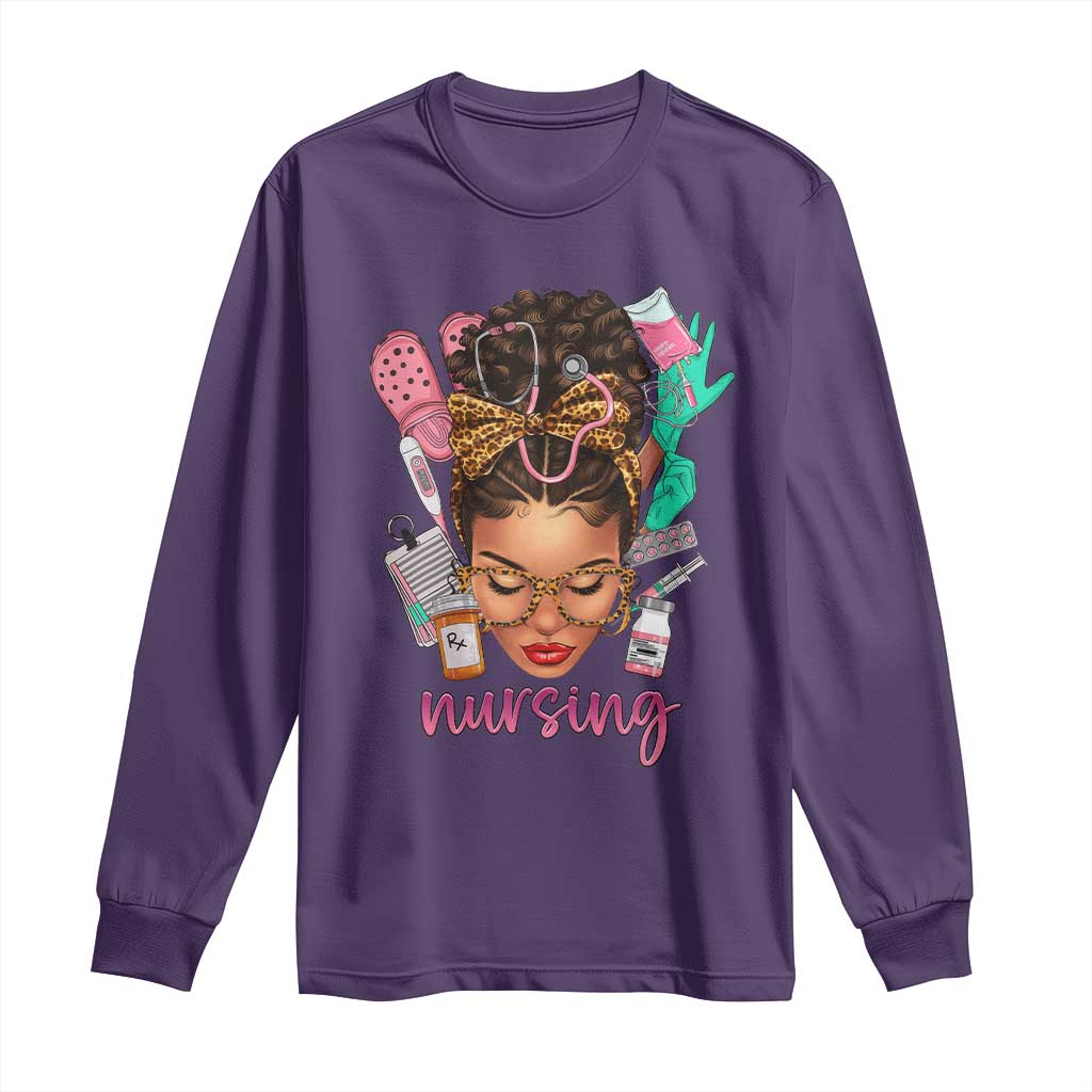 African American Nurse Long Sleeve Shirt Nursing Black Messy Bun