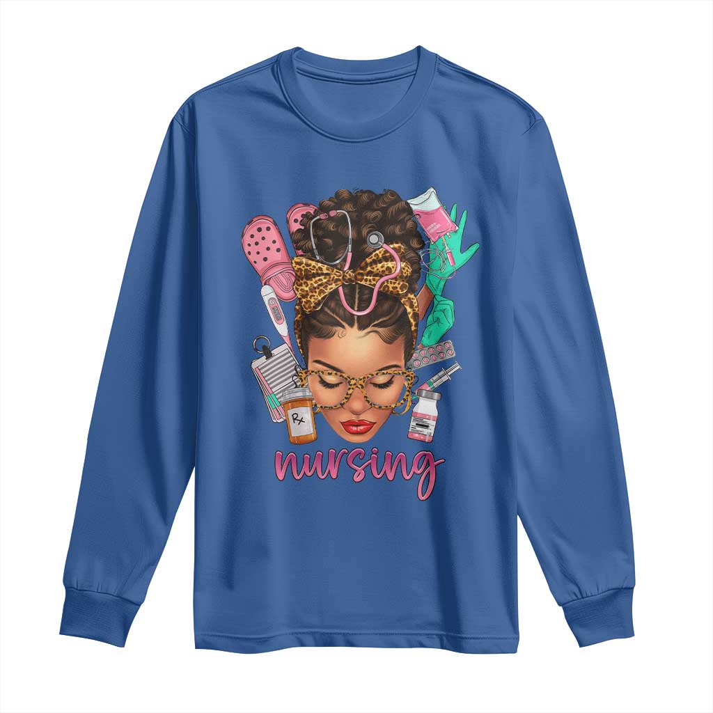 African American Nurse Long Sleeve Shirt Nursing Black Messy Bun