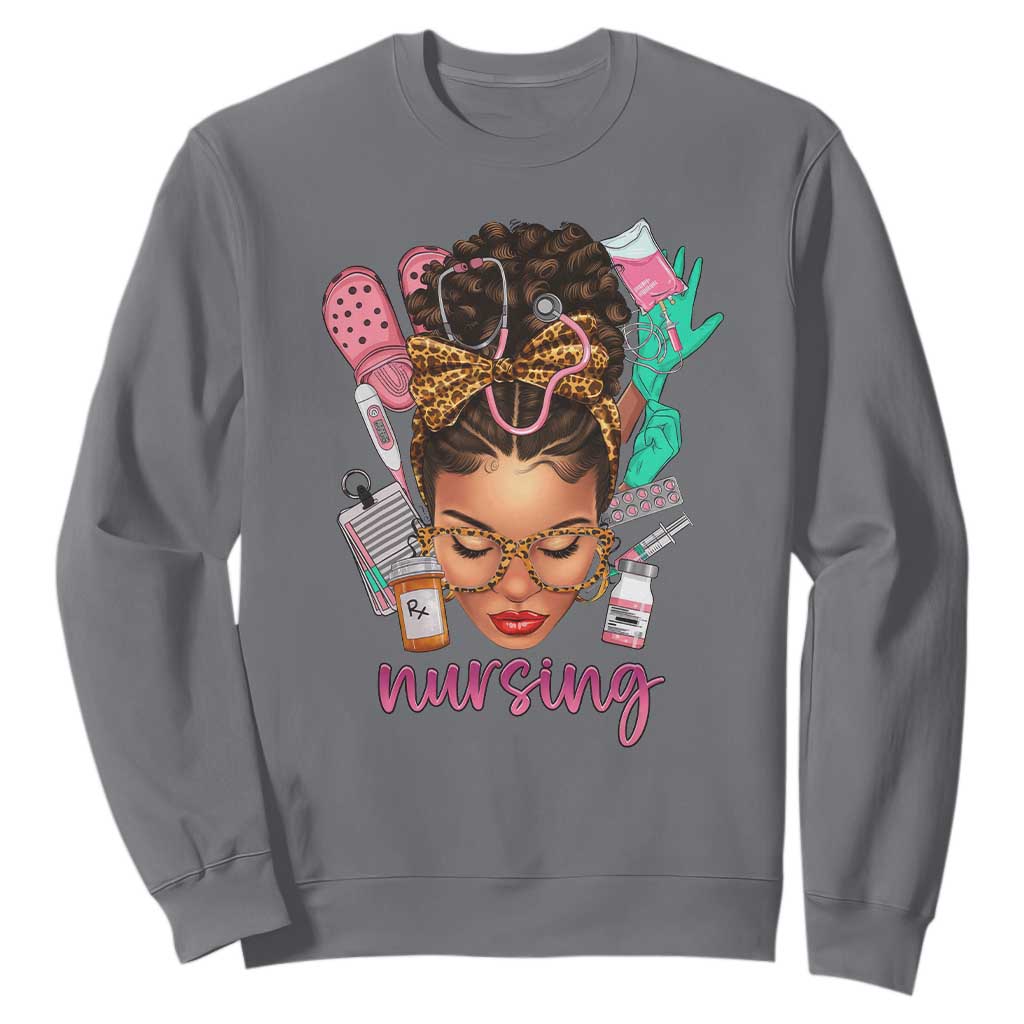 African American Nurse Sweatshirt Nursing Black Messy Bun