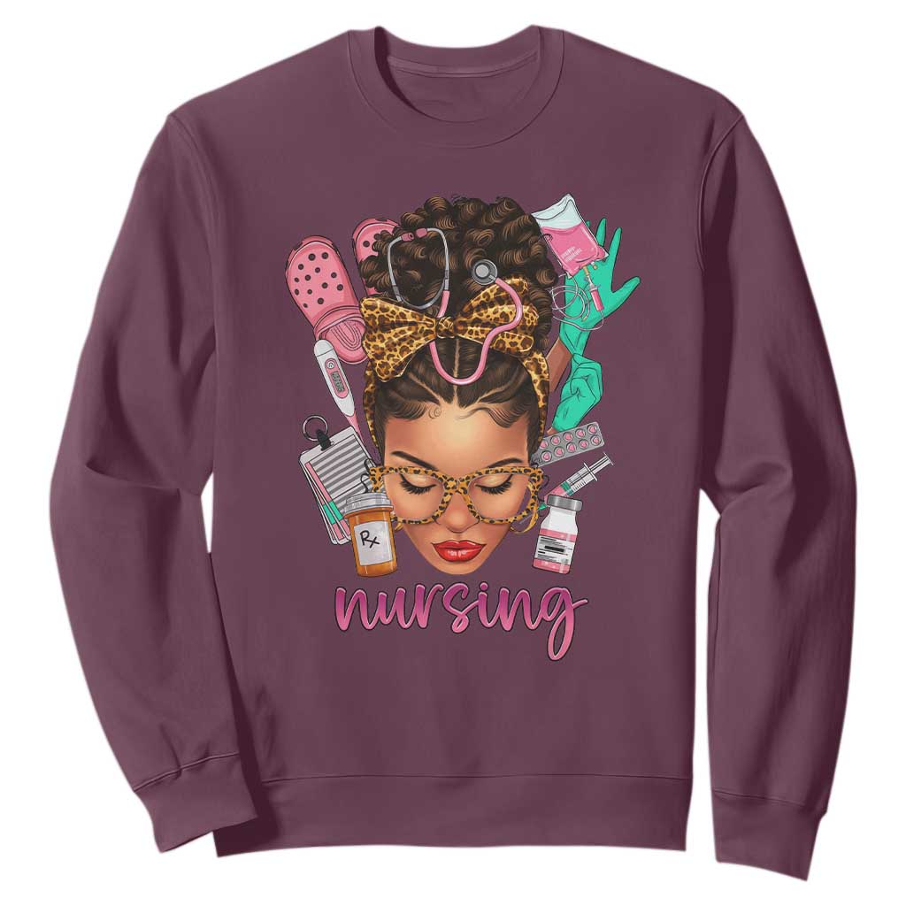 African American Nurse Sweatshirt Nursing Black Messy Bun