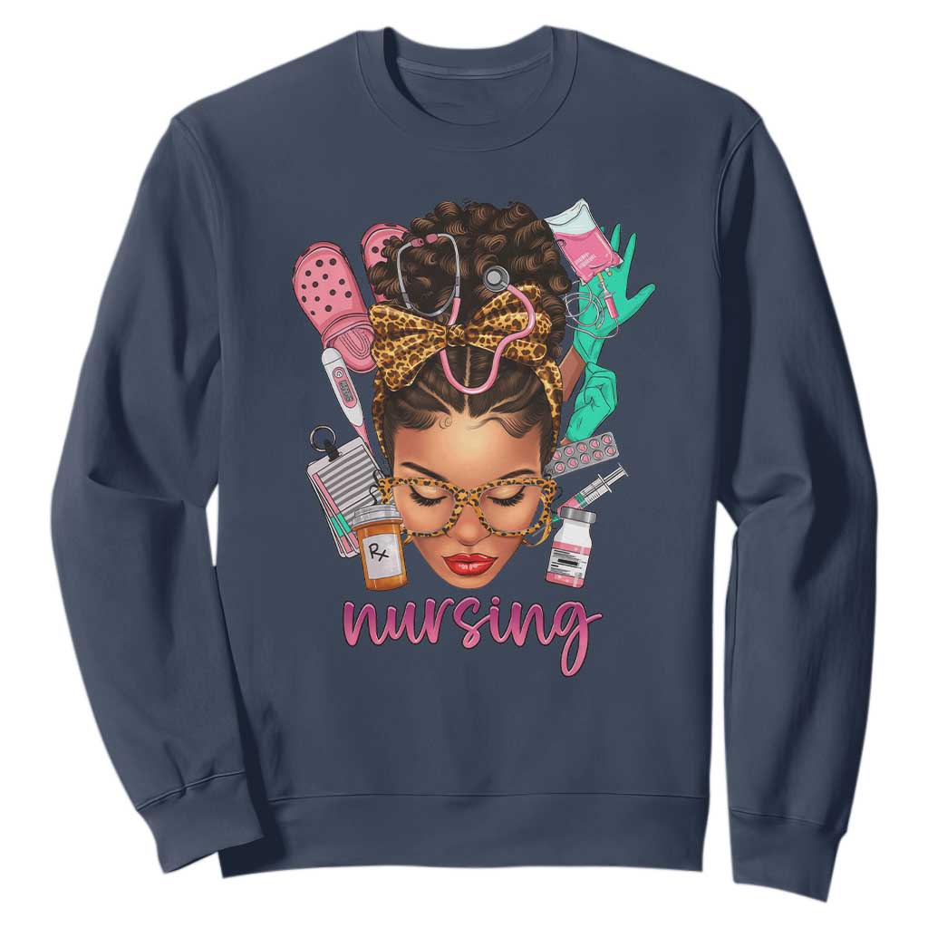 African American Nurse Sweatshirt Nursing Black Messy Bun
