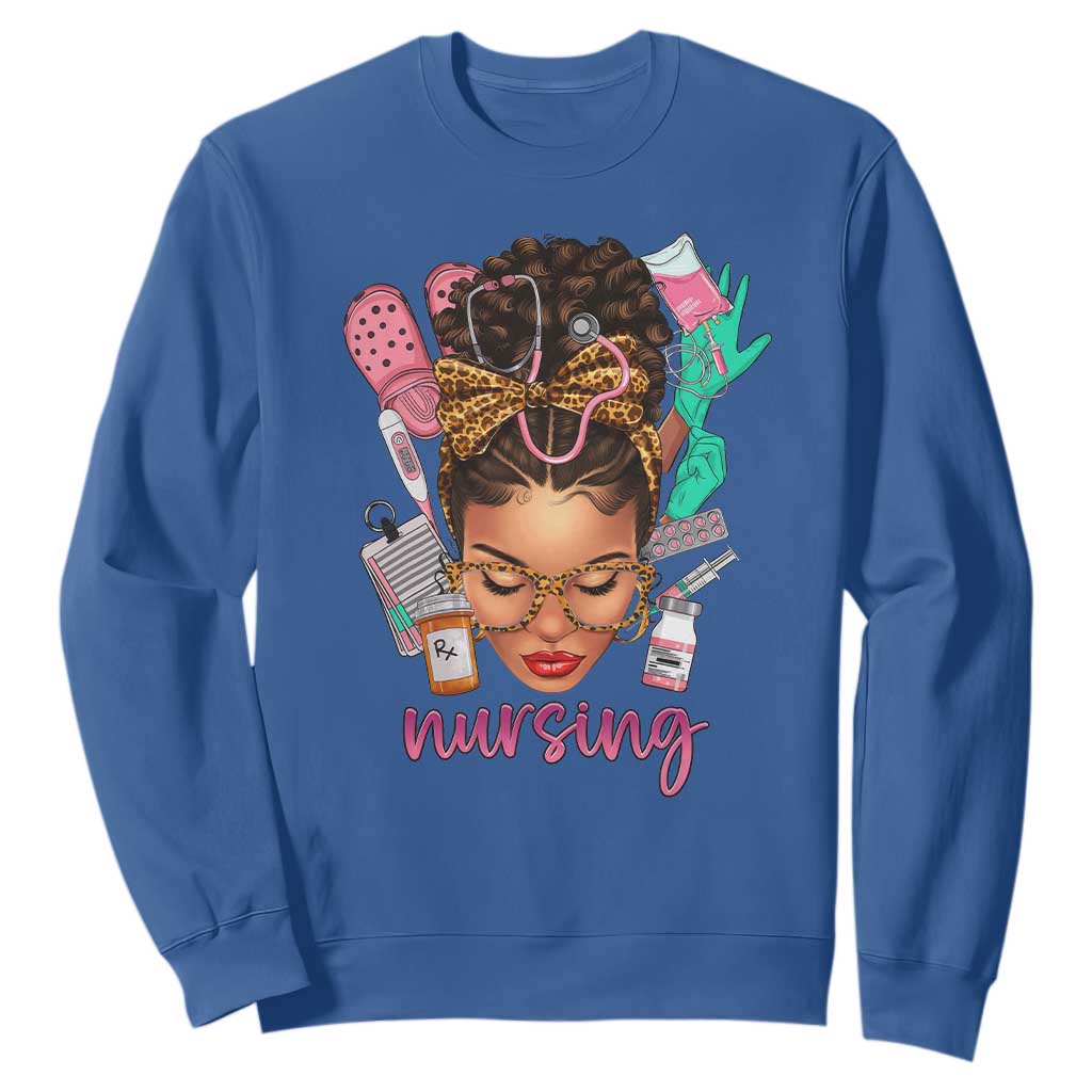 African American Nurse Sweatshirt Nursing Black Messy Bun