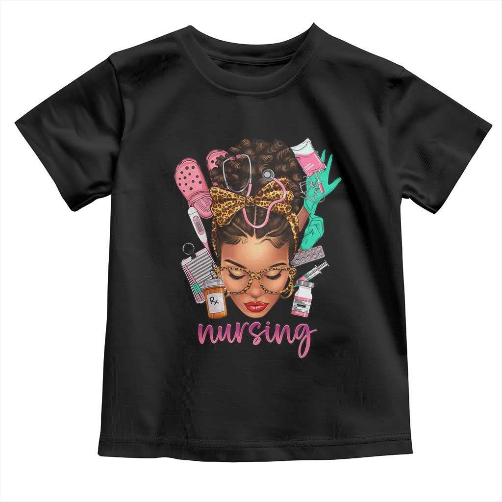 African American Nurse Toddler T Shirt Nursing Black Messy Bun