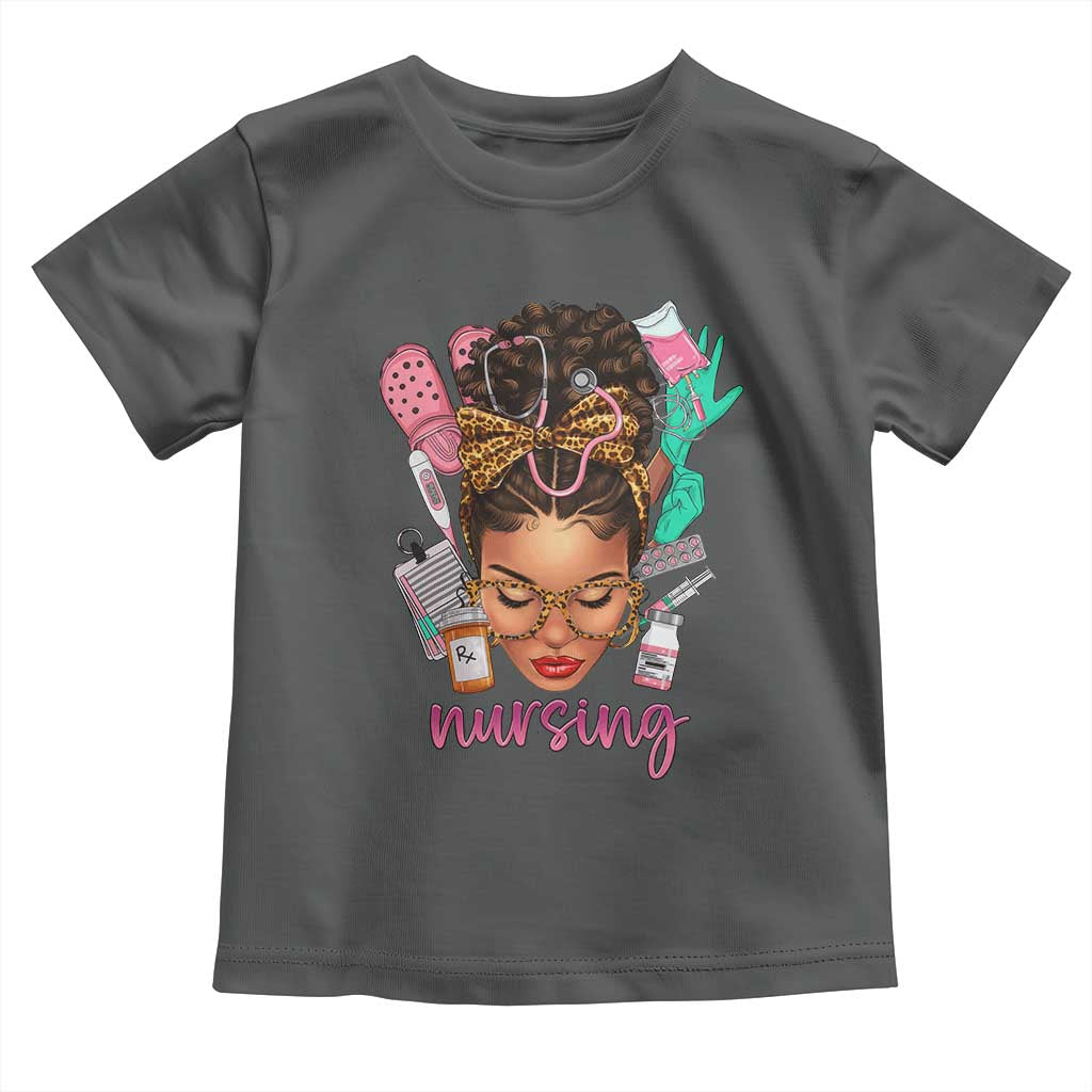 African American Nurse Toddler T Shirt Nursing Black Messy Bun