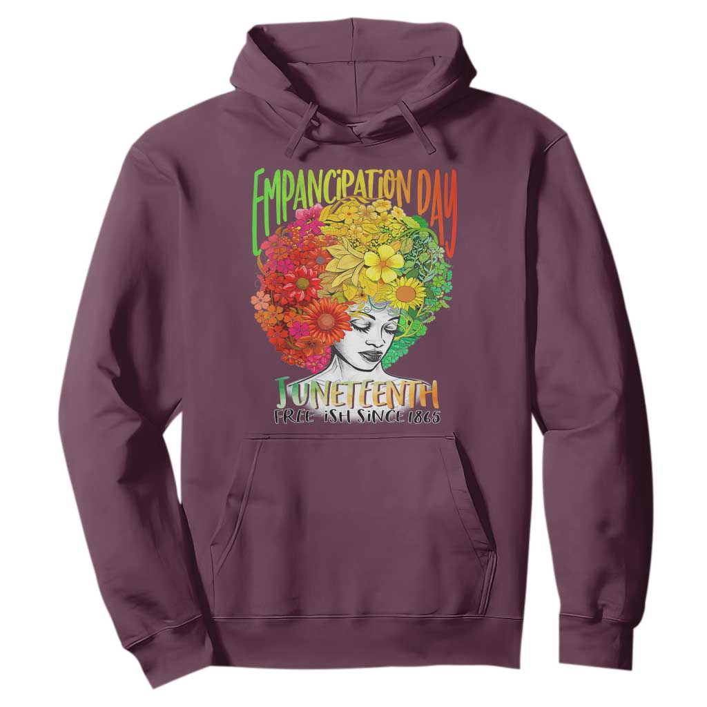 Freeish Since 1865 Juneteenth Hoodie Freedom Day African American June 19th Black Women Floral Hair