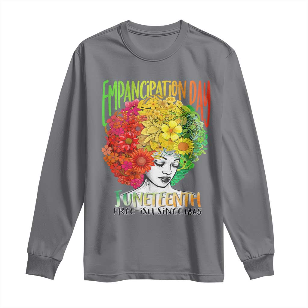 Freeish Since 1865 Juneteenth Long Sleeve Shirt Freedom Day African American June 19th Black Women Floral Hair