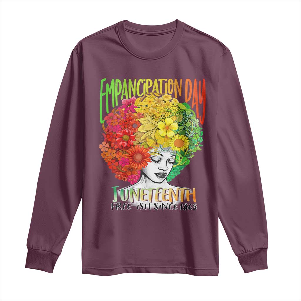 Freeish Since 1865 Juneteenth Long Sleeve Shirt Freedom Day African American June 19th Black Women Floral Hair