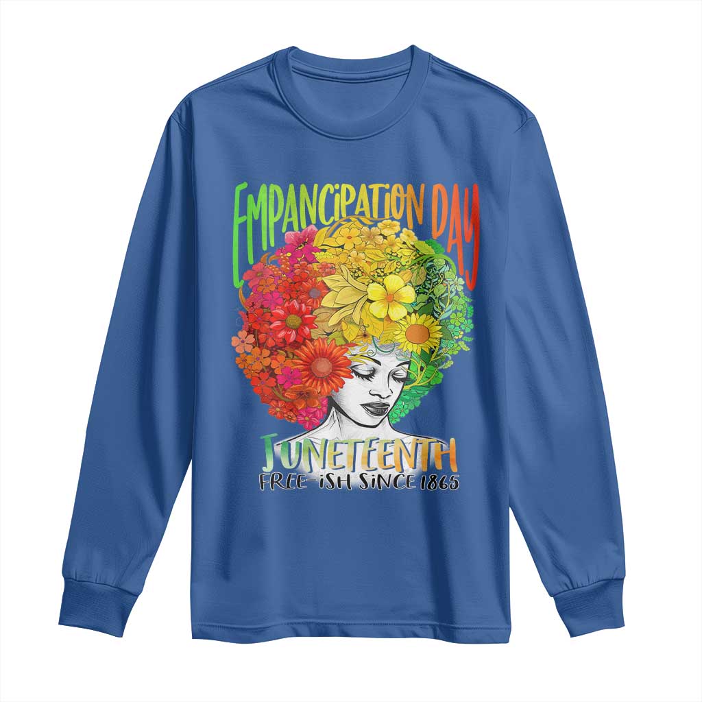 Freeish Since 1865 Juneteenth Long Sleeve Shirt Freedom Day African American June 19th Black Women Floral Hair