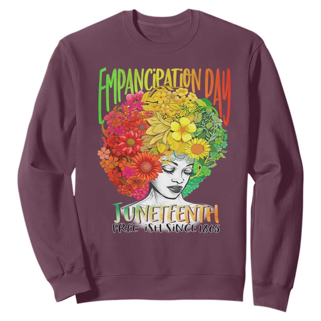 Freeish Since 1865 Juneteenth Sweatshirt Freedom Day African American June 19th Black Women Floral Hair