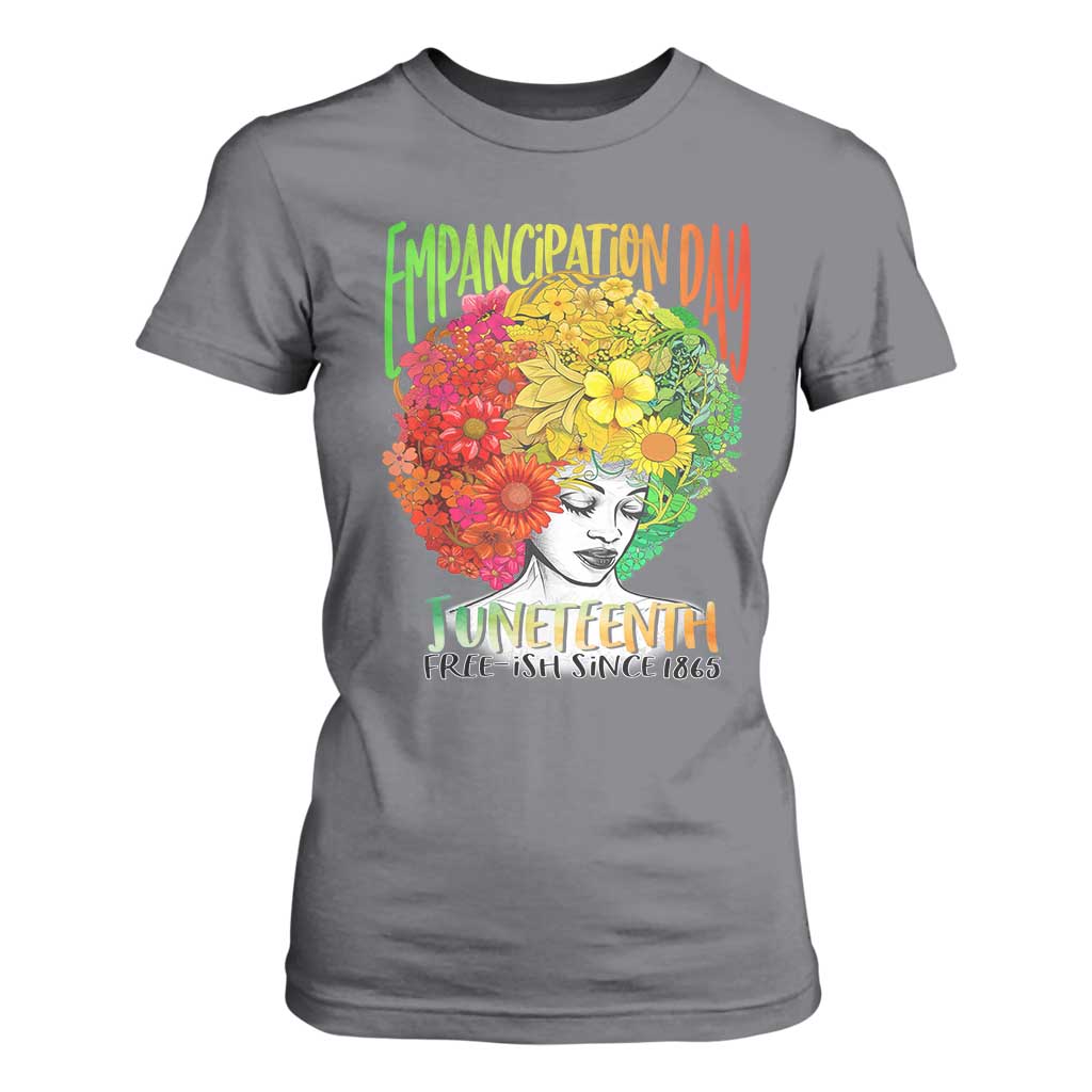Freeish Since 1865 Juneteenth T Shirt For Women Freedom Day African American June 19th Black Women Floral Hair