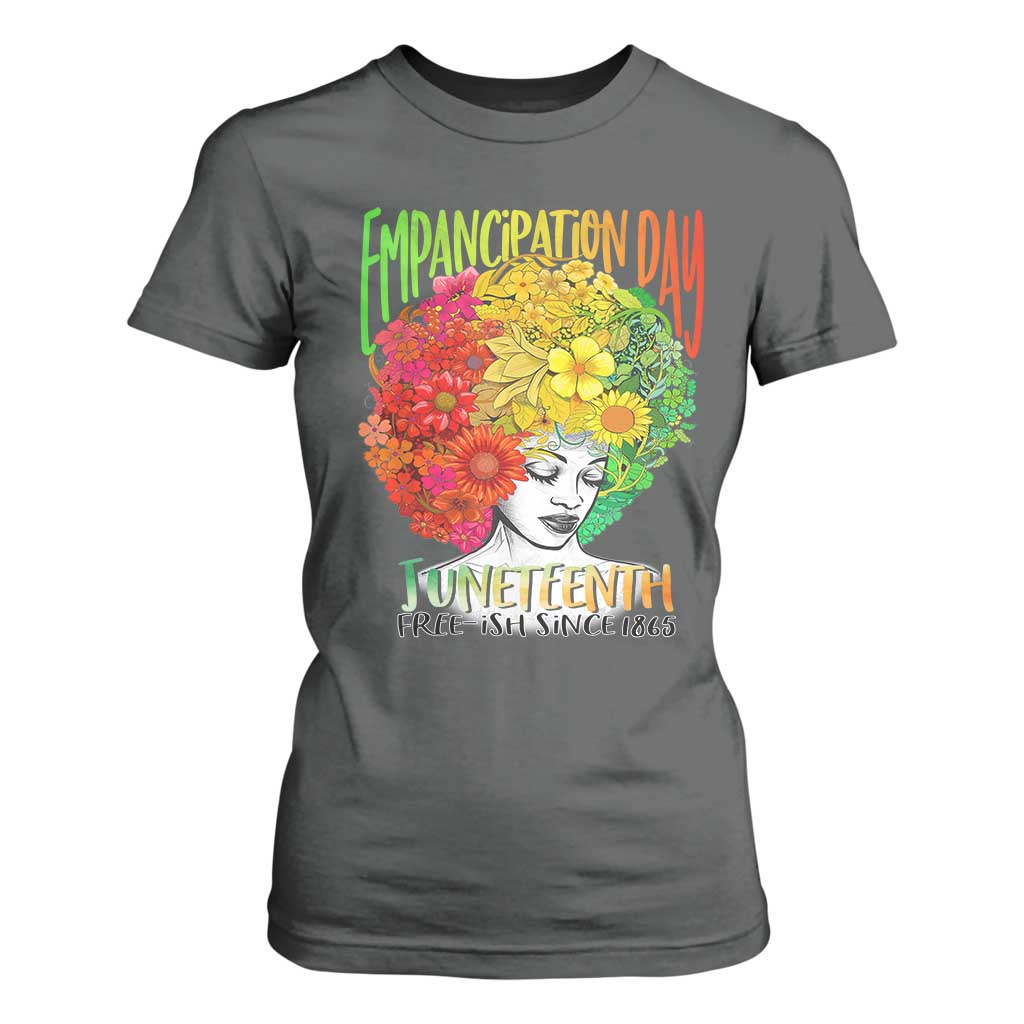 Freeish Since 1865 Juneteenth T Shirt For Women Freedom Day African American June 19th Black Women Floral Hair