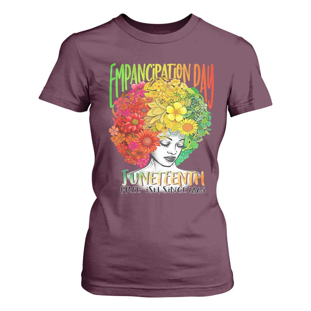 Freeish Since 1865 Juneteenth T Shirt For Women Freedom Day African American June 19th Black Women Floral Hair