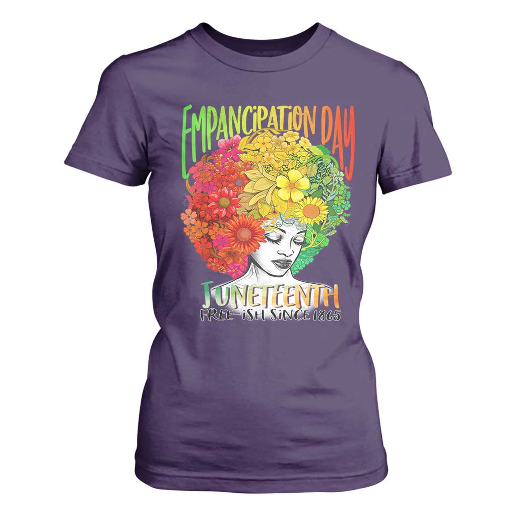 Freeish Since 1865 Juneteenth T Shirt For Women Freedom Day African American June 19th Black Women Floral Hair