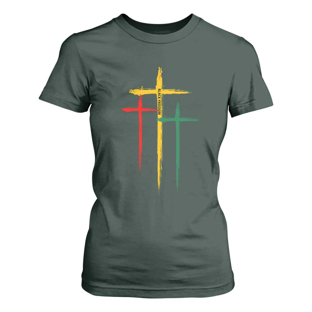 Christian Cross Juneteenth T Shirt For Women African Black Freedom Day 1865