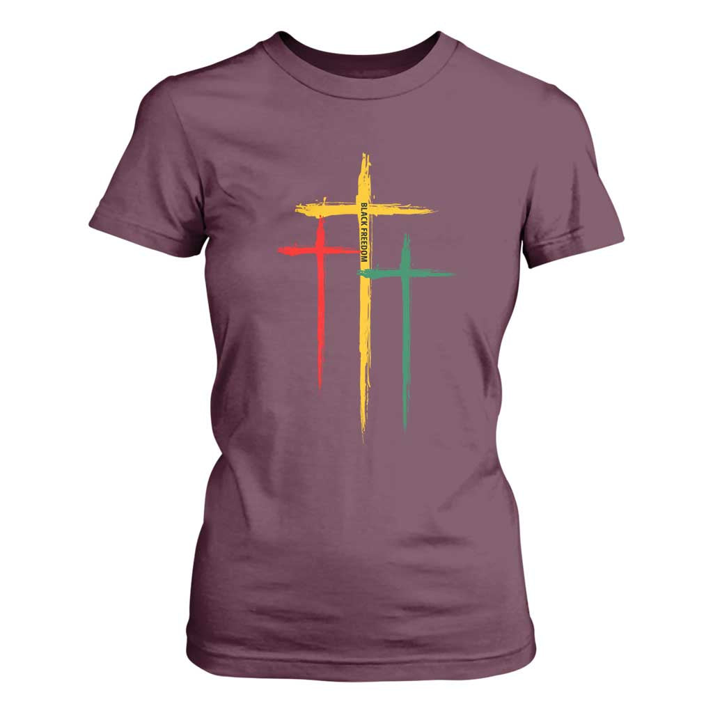 Christian Cross Juneteenth T Shirt For Women African Black Freedom Day 1865