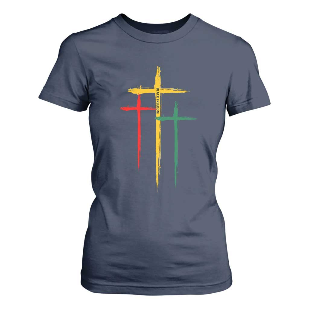 Christian Cross Juneteenth T Shirt For Women African Black Freedom Day 1865