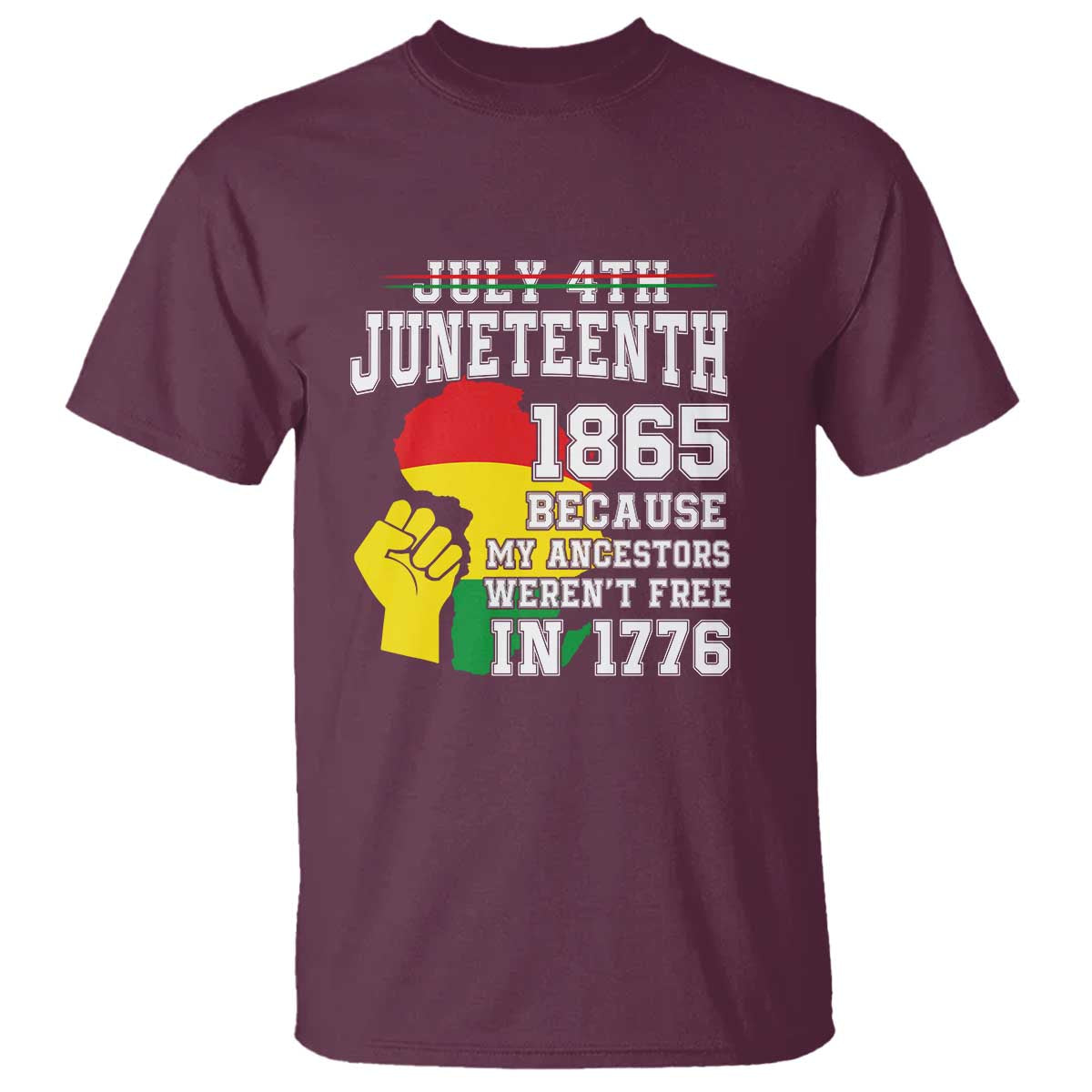Juneteenth 1865 T Shirt Because My Ancestors Weren't Free In 1776 Raised Fist