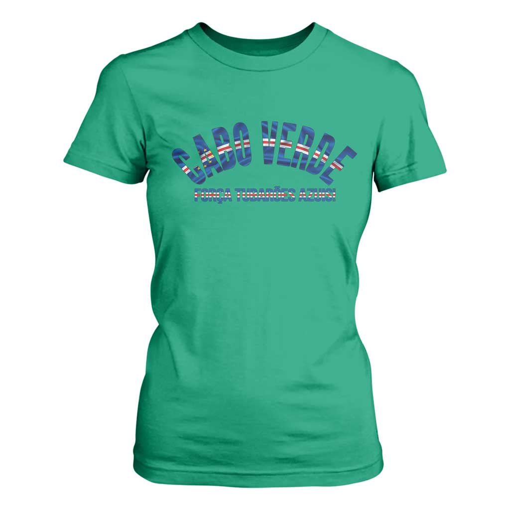 Forca Tubaroes Azuis Cabo Verde National Pride T Shirt For Women Cape Verde Football Fans Blue Sharks Heritage