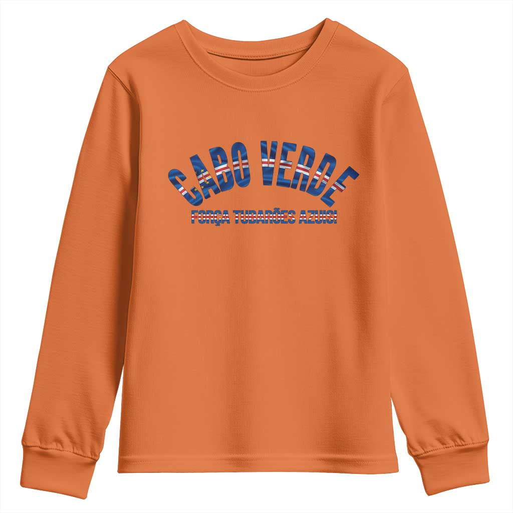 Forca Tubaroes Azuis Cabo Verde National Pride Youth Sweatshirt Cape Verde Football Fans Blue Sharks Heritage