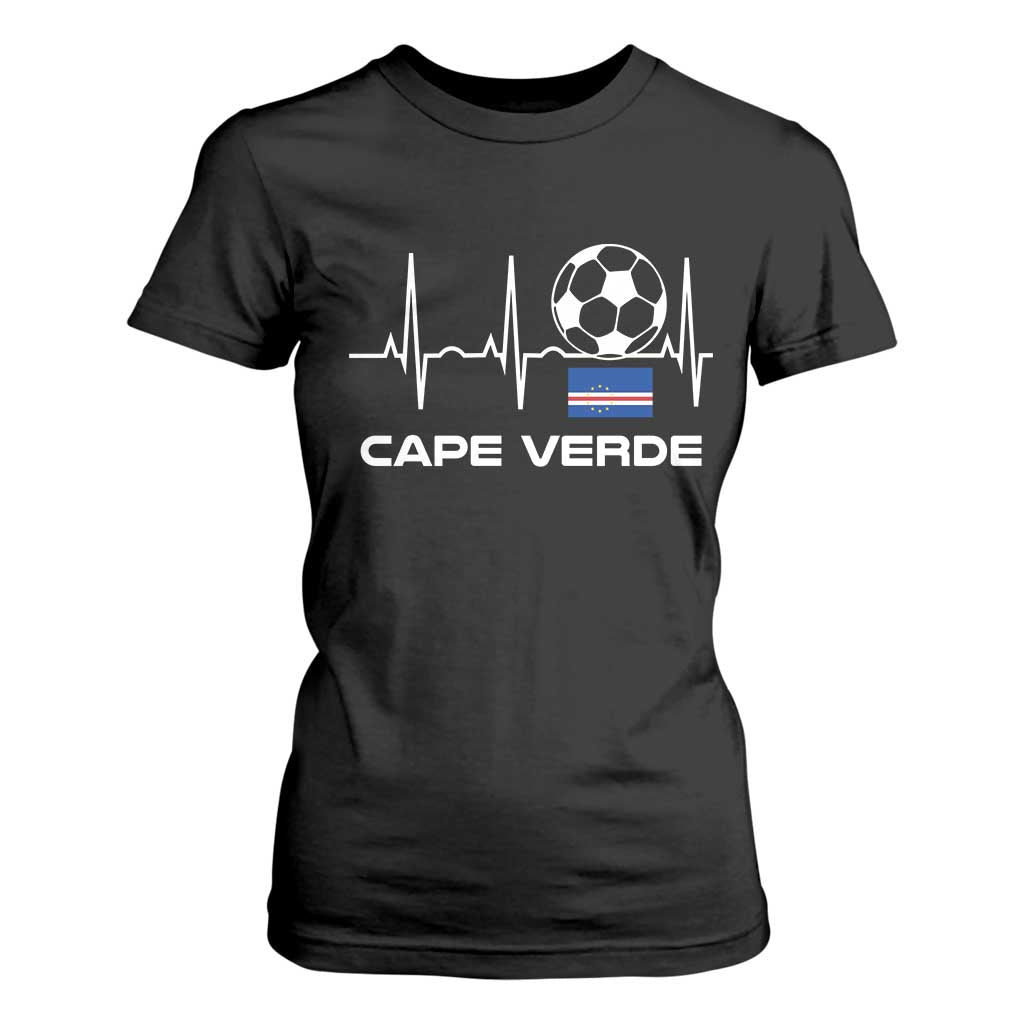 Cape Verde Soccer Heartbeat EKG Pulse Graphic T Shirt For Women Cabo Verde Football Fans Pride