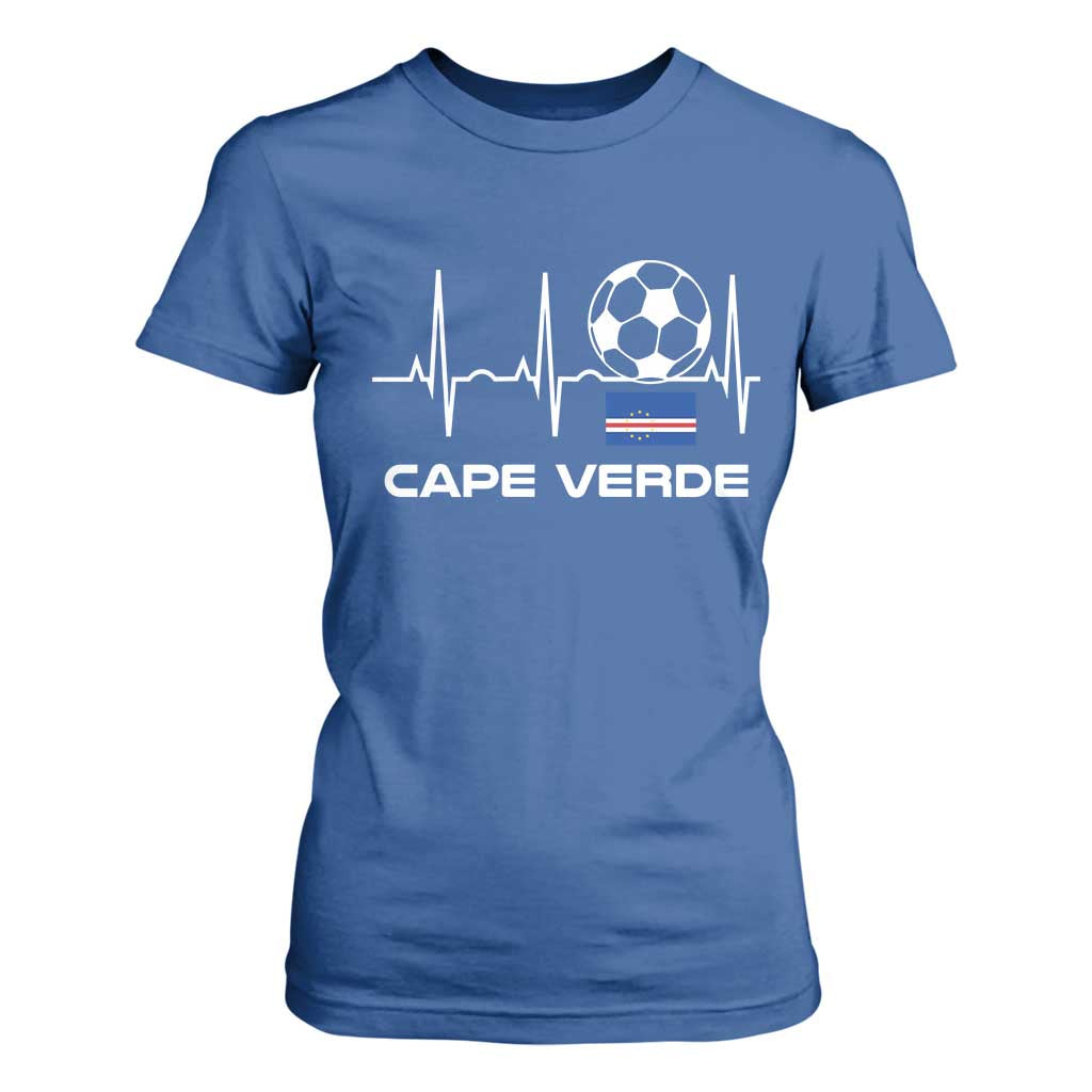 Cape Verde Soccer Heartbeat EKG Pulse Graphic T Shirt For Women Cabo Verde Football Fans Pride