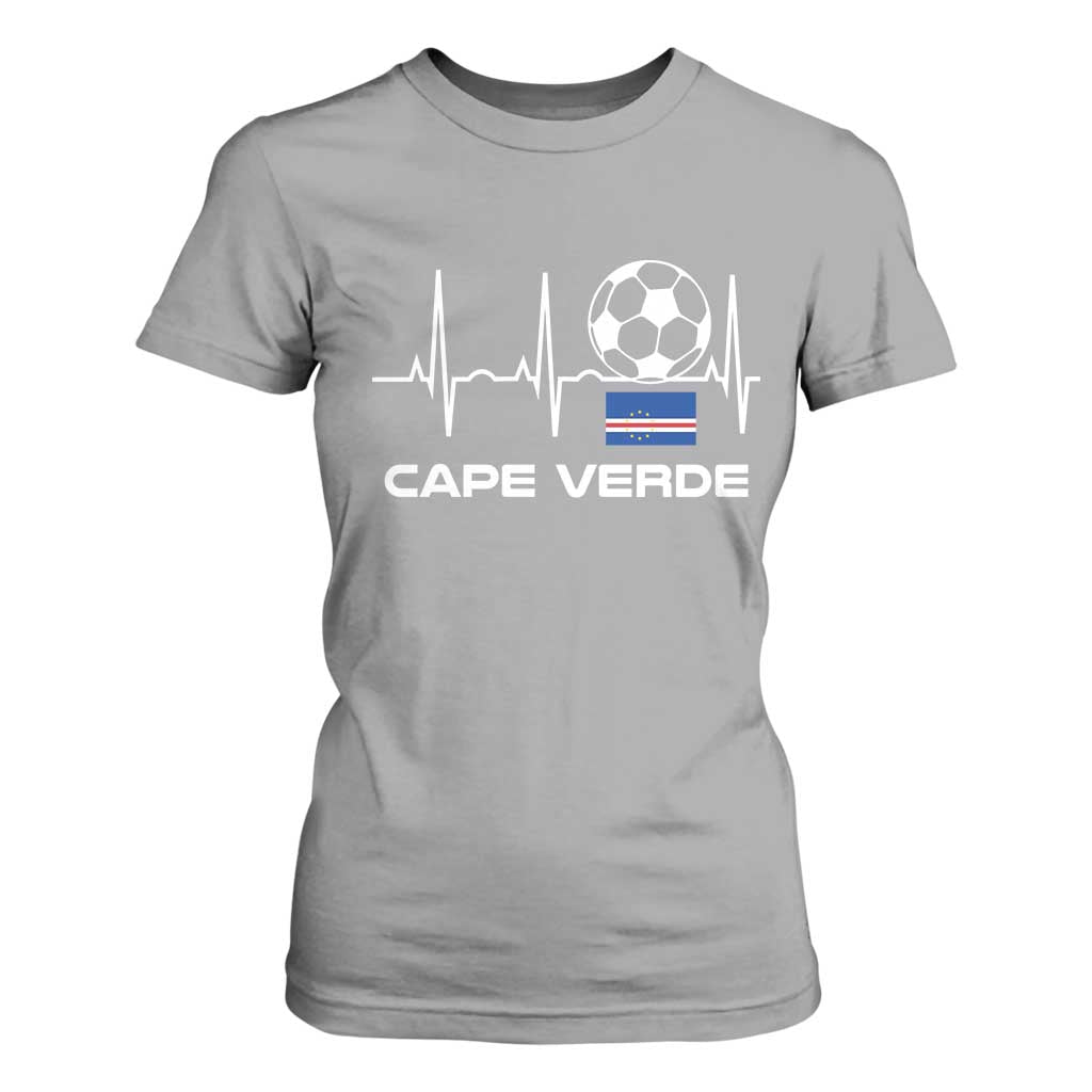 Cape Verde Soccer Heartbeat EKG Pulse Graphic T Shirt For Women Cabo Verde Football Fans Pride