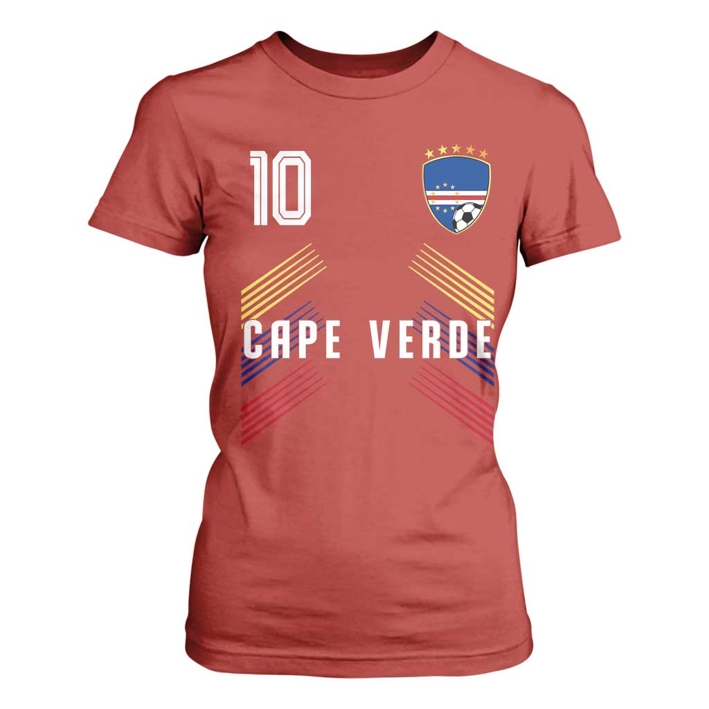 Cabo Verde Football Crest Pride Jersey Style T Shirt For Women Cape Verde Soccer Fan Number 10 Athletic